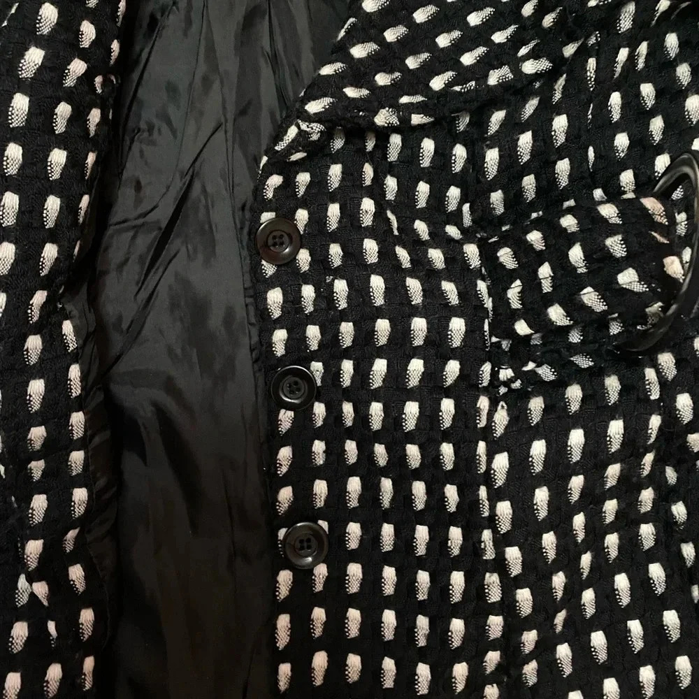 Candies fit and flare with buttons and belt black and white  coat size small - Picture 5 of 13
